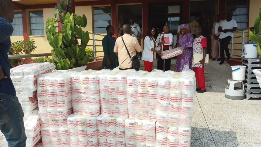 Today kumba Bendu and sons donated 480 pieces of Tissues and 120 Napkins to the John F Kennedy medical center