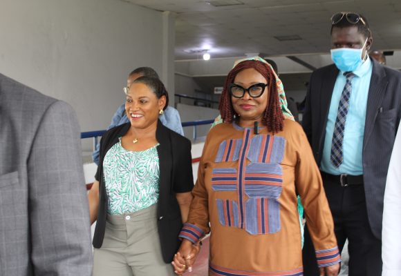 The First Lady of the Republic of Liberia visited the Maternity Hospital at the John F. Kennedy Medical Center today.
